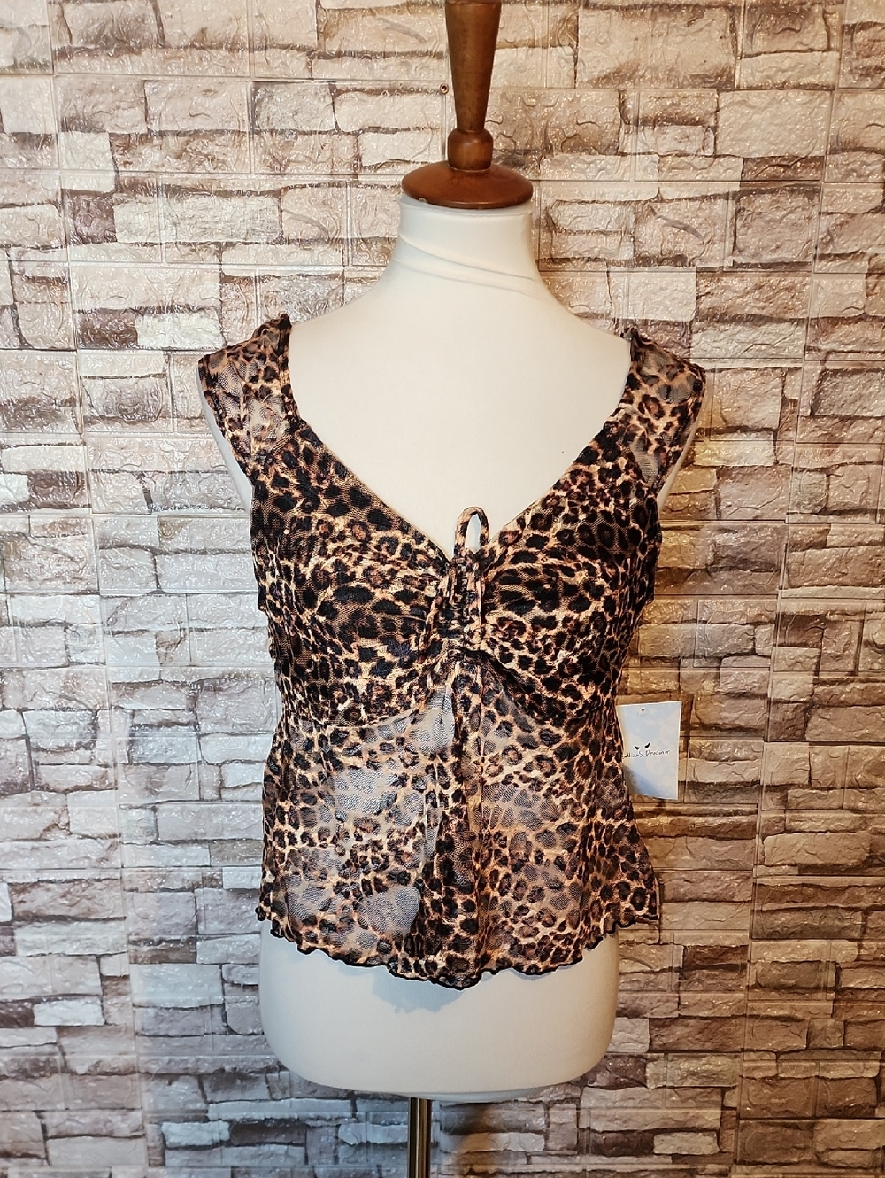 Rebellious Dreamer Leopard Print Sheer Sleeveless Crop Top - Picture 1 of 10